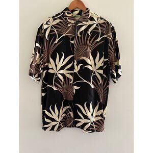 NWOT Cubavera Men’s Button Down Rayon Shirt Black Brown Palm Leaves Size Med JL